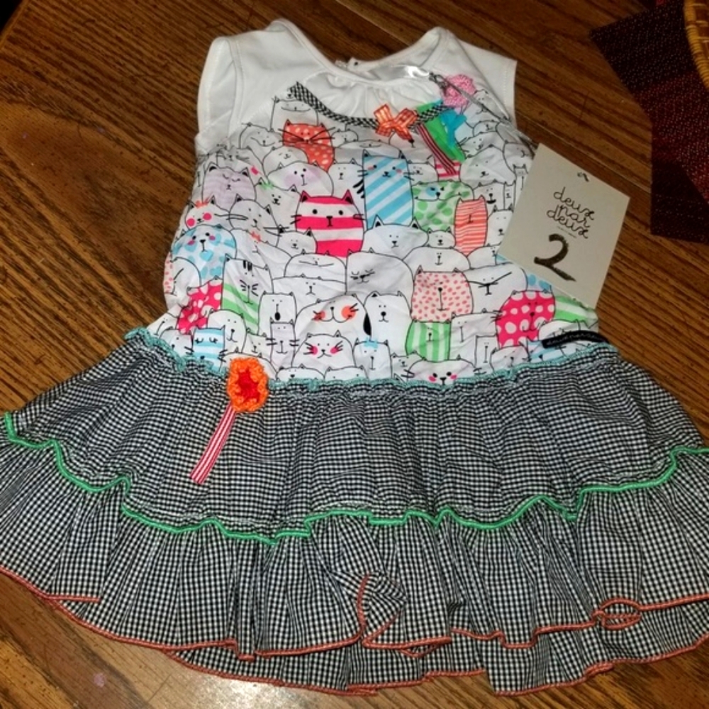 Deux par Deux cat dress. NWT. $135 retail. 12M